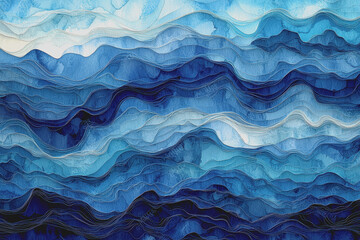 Painting of a blue ocean with waves depicting the beauty and serenity of the sea in a vibrant and captivating artistic style