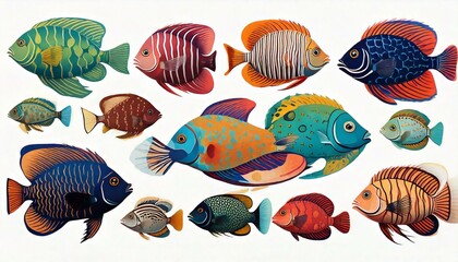 Fototapeta premium Tropical fish collection on white background 