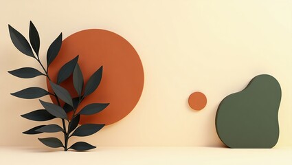 Abstract Minimalist Design Featuring Dark Leaves and Shapes