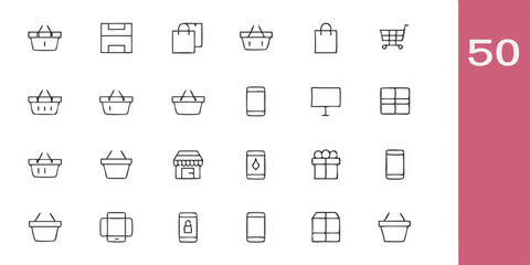 .E-commerce icons, thin line drawings, shopping symbols