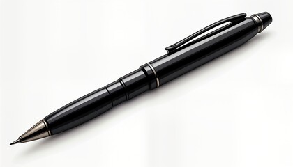 High-quality black ballpoint pen illustration on white background. Realistic 3D rendering of sophisticated pen. Modern, professional design. Illustration pen features. Stylish, practical stationery