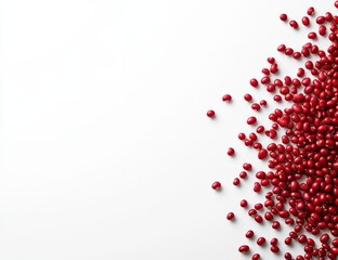 Red beans scattered on white background, copy space.