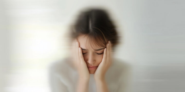 Young woman suffering from vertigo and feeling dizzy