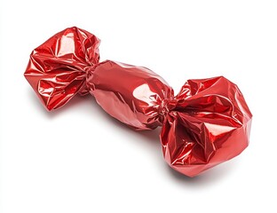 Red foil-wrapped candy isolated on white.