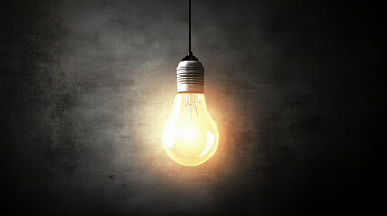 A single light bulb hanging in a dark, industrial room
