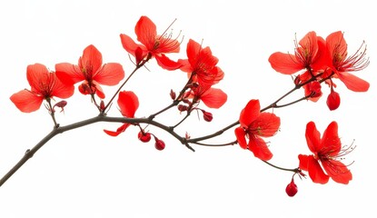 Red flowers blooming branch isolated on white. (1)