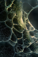 Naklejka premium Ethereal Glow: Microcosmic View of an Ooze Mould in Its Intricate Beauty and Complexity