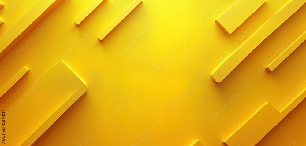 Poster Yellow abstract background with geometric shapes. Dynamic design with lines, 3D shapes. Bright, modern aesthetic. Suitable for presentations, digital media, graphic design projects. Ideal as