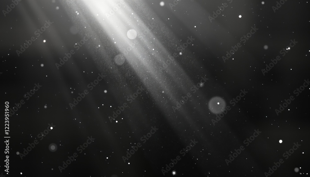 Poster abstract black and white design with grainy vintage film texture. subtle light leaks and glowing ele