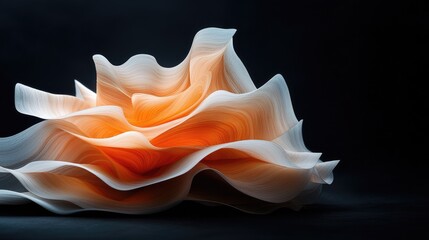 Abstract orange waves art, dark background, studio shot, website design