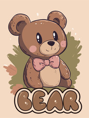 Cool cartoon vector bear illustration for baby and kids t-shirt design