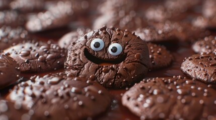 Fototapeta premium a cute chocolate cookie with eyes and mouth