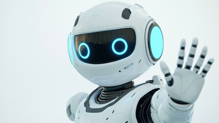 Friendly robot waving hello. AI.