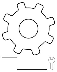 Gear outline paired with a wrench icon, symbolizing repair, engineering, and efficiency. Ideal for concepts of tools, mechanics, industry, maintenance, teamwork optimization abstract line flat