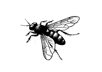 Black soldier fly hand drawn Illustration Sketch Vector Isolated