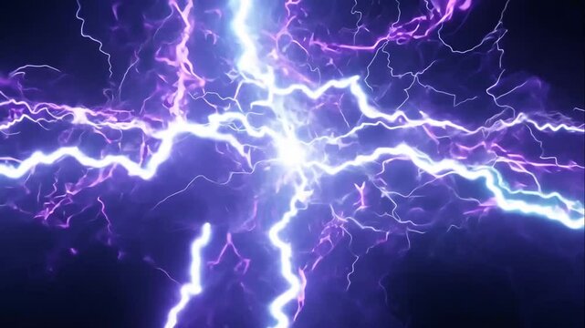 Captivating Blue Lightning Strike Illuminating the Night Sky, Abstract Display of Power and Nature's Fury, Ideal for Dramatic Visuals and Atmospheric Themes