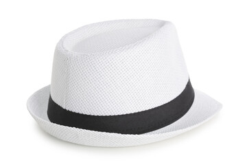 Stylish beach hat on white background