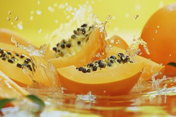Fruit splashing in water with bokeh lights background