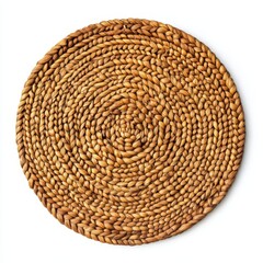 Round woven rattan placemat isolated on white.