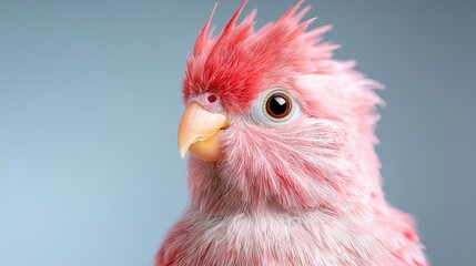 Naklejka premium Pink cockatoo portrait, studio shot, soft background, pet bird