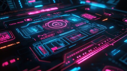 Obraz premium Futuristic Tech Interface: Neon Glow Digital Dashboard