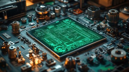 Engineering Blueprint with Tablet Computer and Green Screen Display for Online Learning and Marketing in Modern Industrial Design