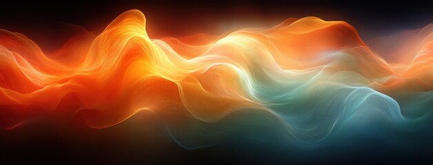 Obraz premium Abstract Dynamic Flowing Light Streaks in Vibrant Orange and Green on Black Background Glowing Gradient Design