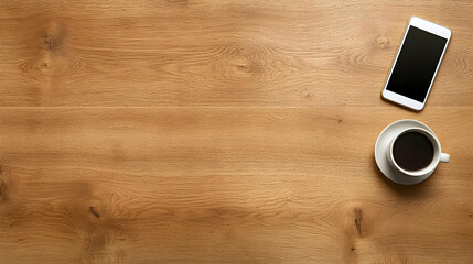 Desk, coffee, phone, wood, top view, office work