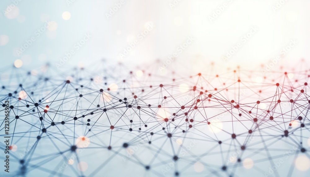 Poster abstract illustration shows complex network of interconnected dots, lines. intricate design suggests