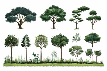 Fototapeta premium Diverse trees, landscape design, greenery, nature illustration, website