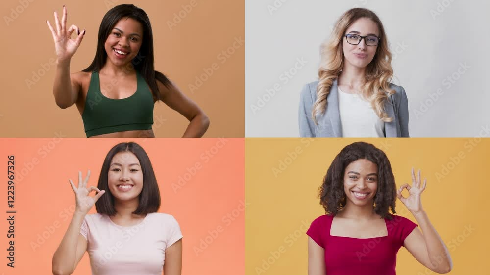 Poster a collection of four individuals from various backgrounds showcases joyful emotions and diverse expr