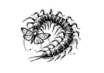 Centipede hand drawn Illustration Sketch Vector Isolated