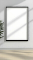 Empty frame mockup, sunlight, plant, wall