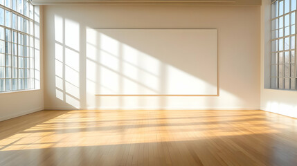 Obraz premium Empty gallery, sunlight, hardwood floor, art display