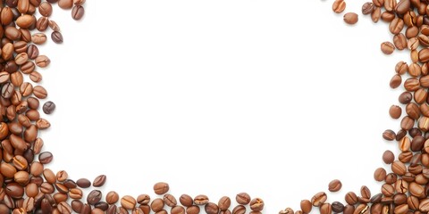 Roasted coffee beans arranged in a striped frame on a white background, perfect for adding text or using as a background texture for coffee-themed designs, design, texture