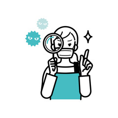 Illustration of image of housewife investigating disease and hygiene.
