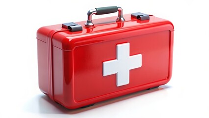 Obraz premium Red First-Aid Kit on White Background