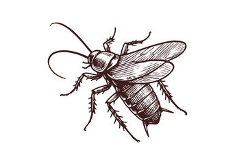 Cockroach hand drawn Illustration Sketch Vector Isolated