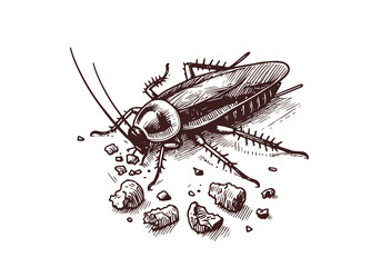 Cockroach hand drawn Illustration Sketch Vector Isolated