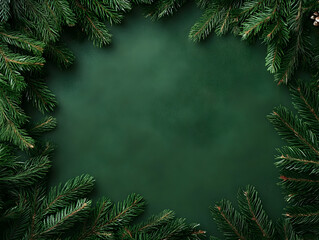Festive green frame, pine branches, holiday background