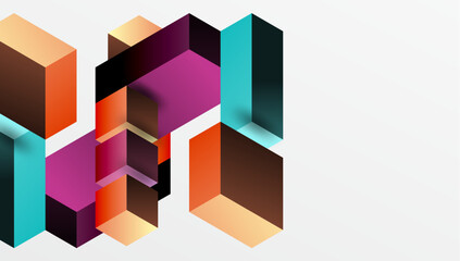 Sleek abstract design featuring isometric 3D blocks in a clean, modern composition. Perfect for tech-inspired themes, with vibrant colors and geometric precision