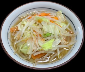 noodles soup in bowl on white background