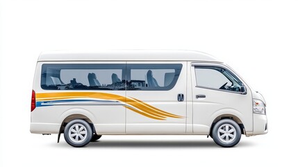 White Passenger Van With Yellow And Blue Stripes