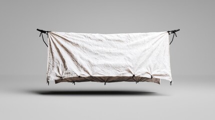 Blank canvas tarp mockup, studio shot, hanging, advertising use