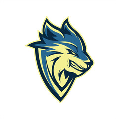 Angry wolf in shield pelin illustrator logo design