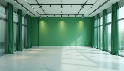 Modern Empty Room With Green Walls And Curtains