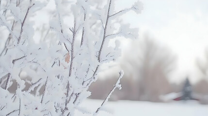 Frosty branches, winter scene, snowy background, nature