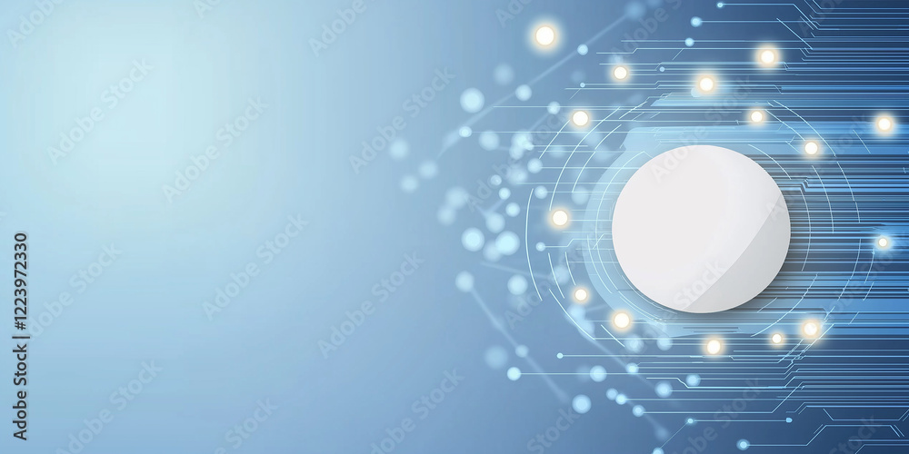 Poster Abstract blue technology background connecting digital lines and lighting dots with copy space