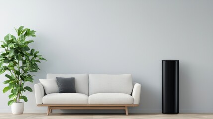 PM2.5 protect concept. Sleek Black Air Purifier Enhances Chic Contemporary Living Room Design