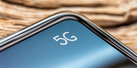Close-up of smartphone displaying 5g technology
